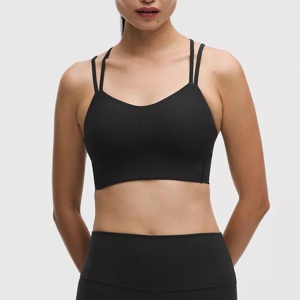 Lululemon Like a Cloud Ribbed Longline Sports Bra Size 6 Black Yoga Workout Gym